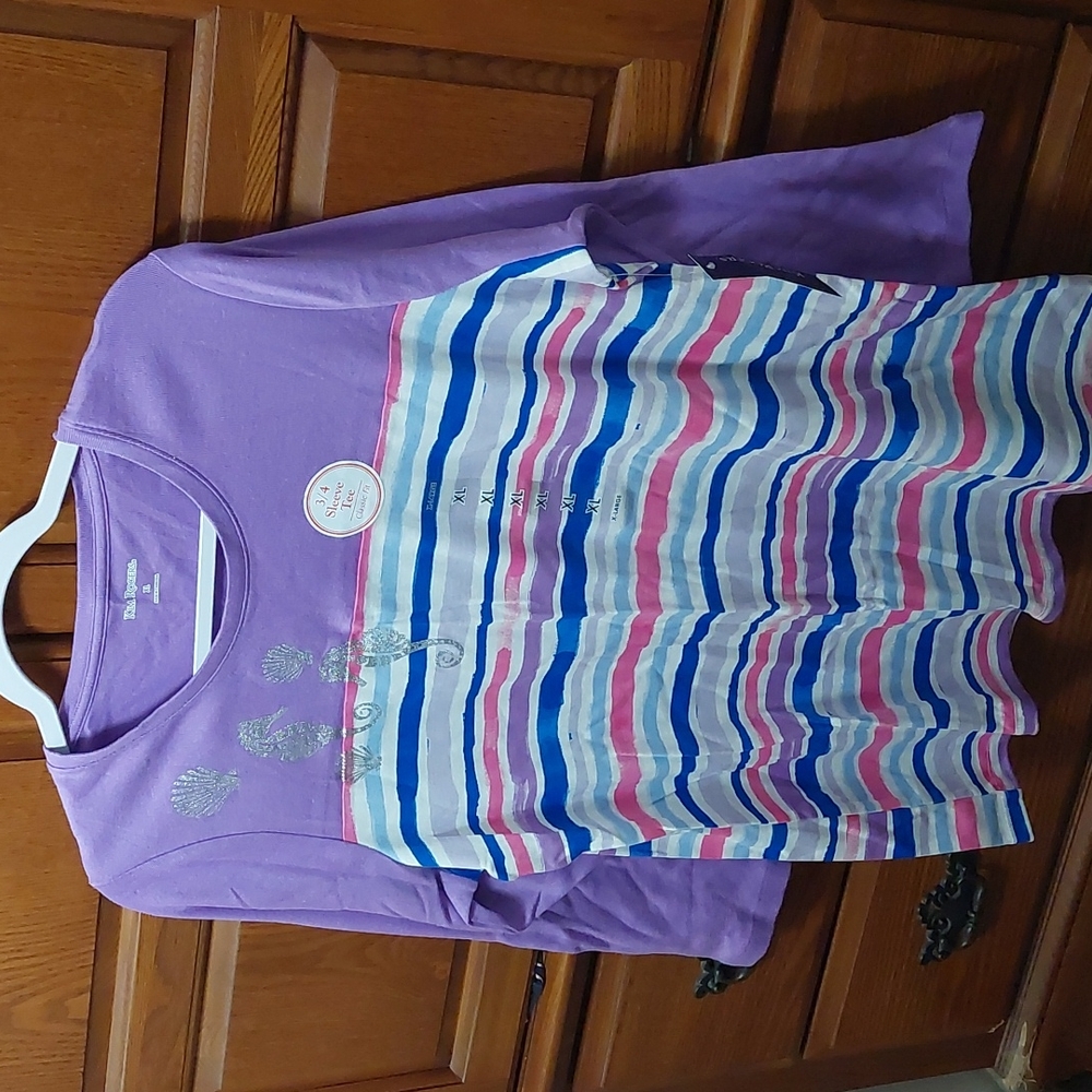 Kim Roger's,  size XL, Purple, 3/4 sleeve tee